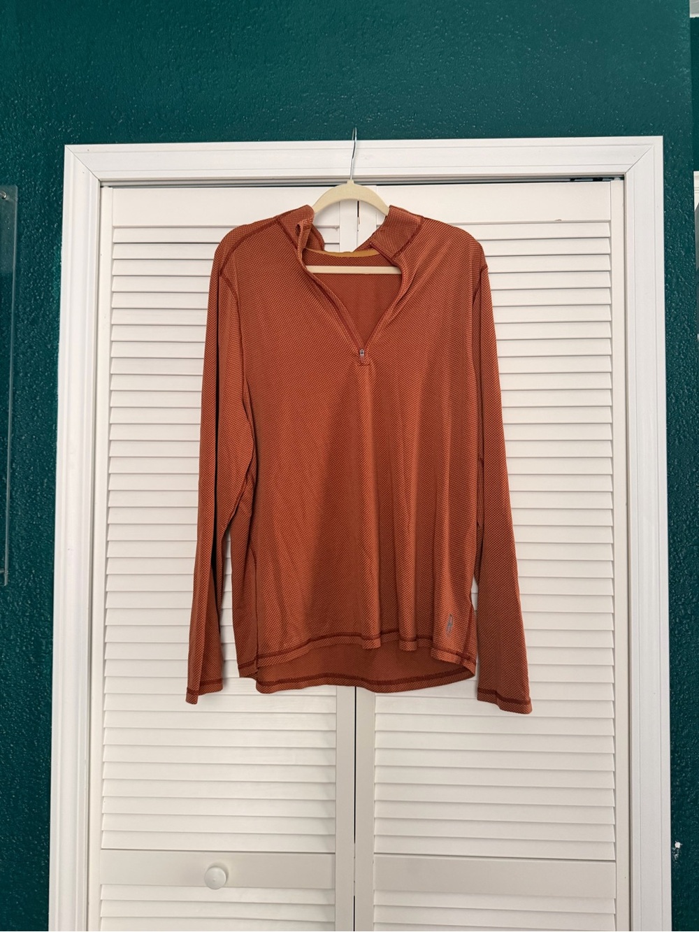 RHONE rust orange textured quarter-zip pullover